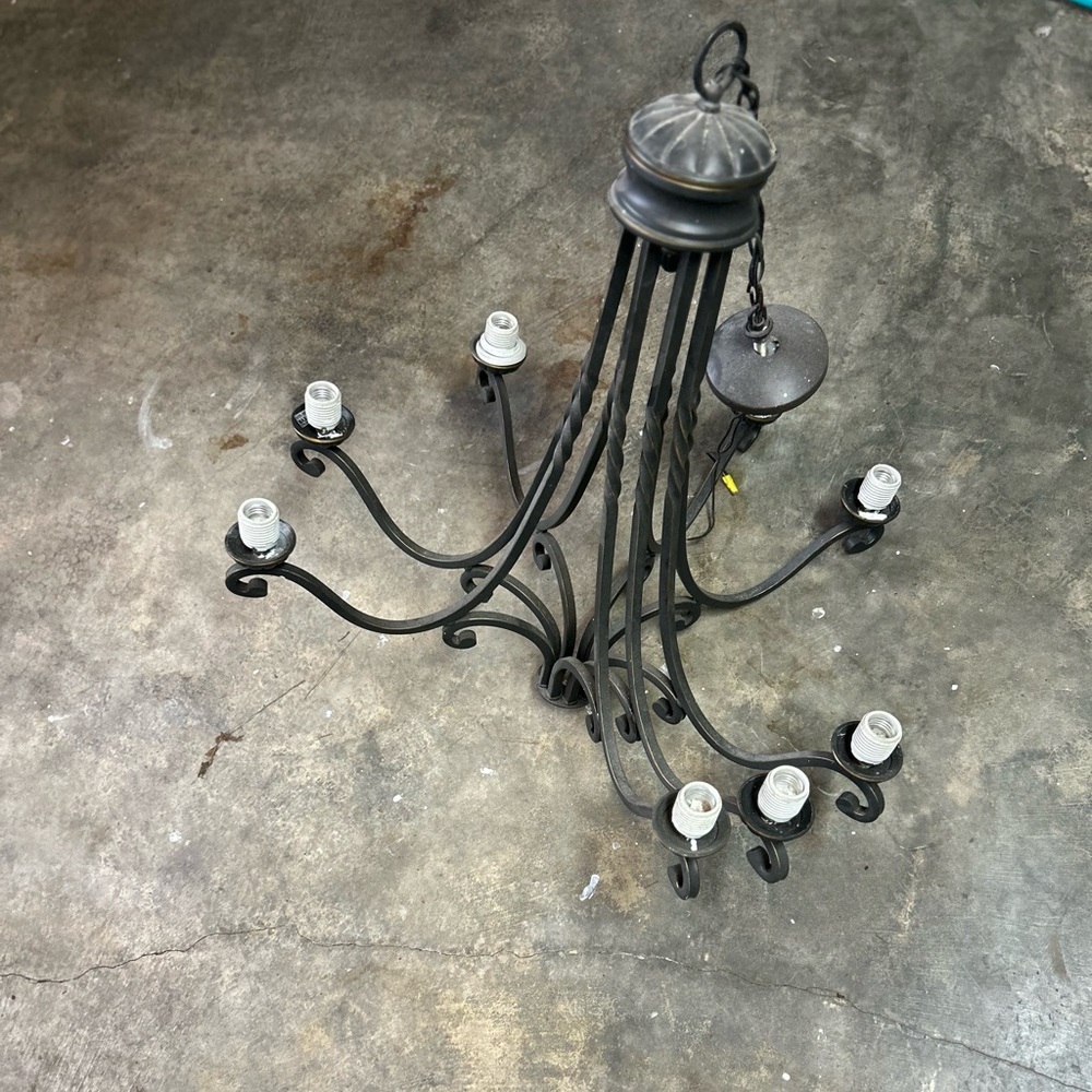 Used Black metal, 8 light dining chandelier